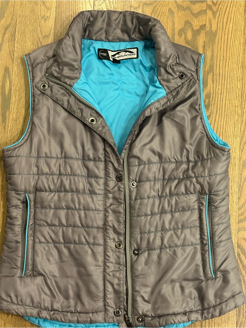 -Brand Women's Taupe Puffer Vest with Teal Lining